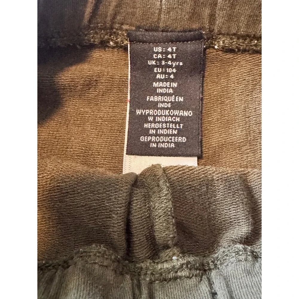 H&M Boys Olive Green Cotton Blend Drawstring Jogger Pants 4T RN75343